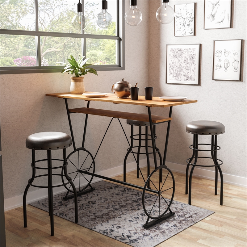 Bowery Hill 1-Shelf Rectangle Contemporary Metal Bar Table in Oak