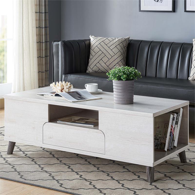 Bowery Hill Wood Multi-Storage Coffee Table in White Oak Finish