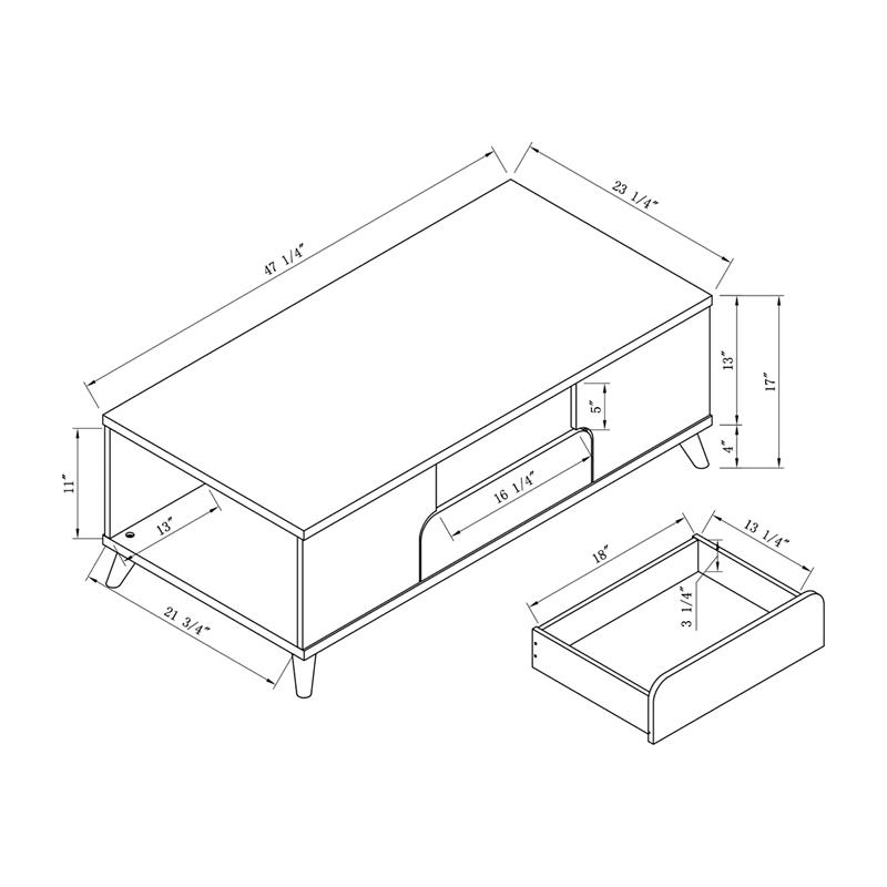 Bowery Hill Wood Multi-Storage Coffee Table in White Oak Finish