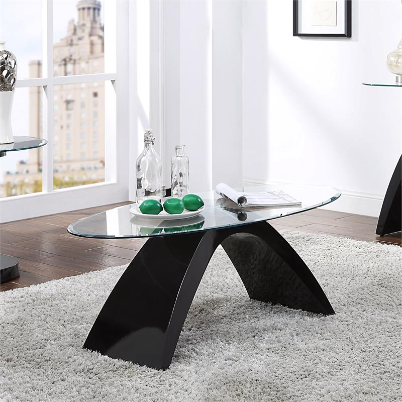 Bowery Hill Contemporary Glass Top Coffee Table in Black