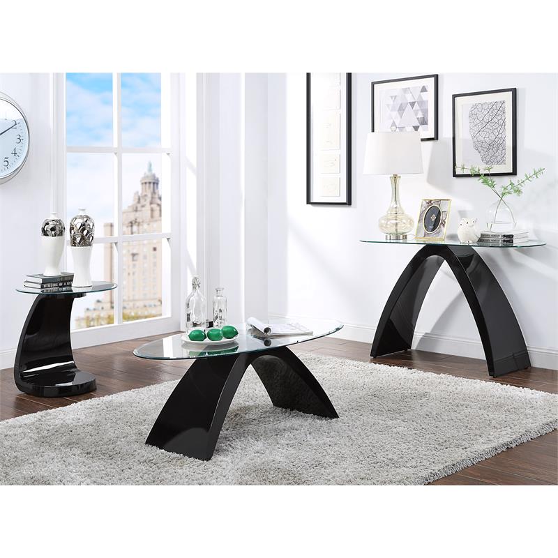 Bowery Hill Contemporary Glass Top Coffee Table in Black