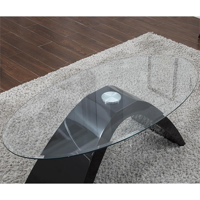 Bowery Hill Contemporary Glass Top Coffee Table in Black