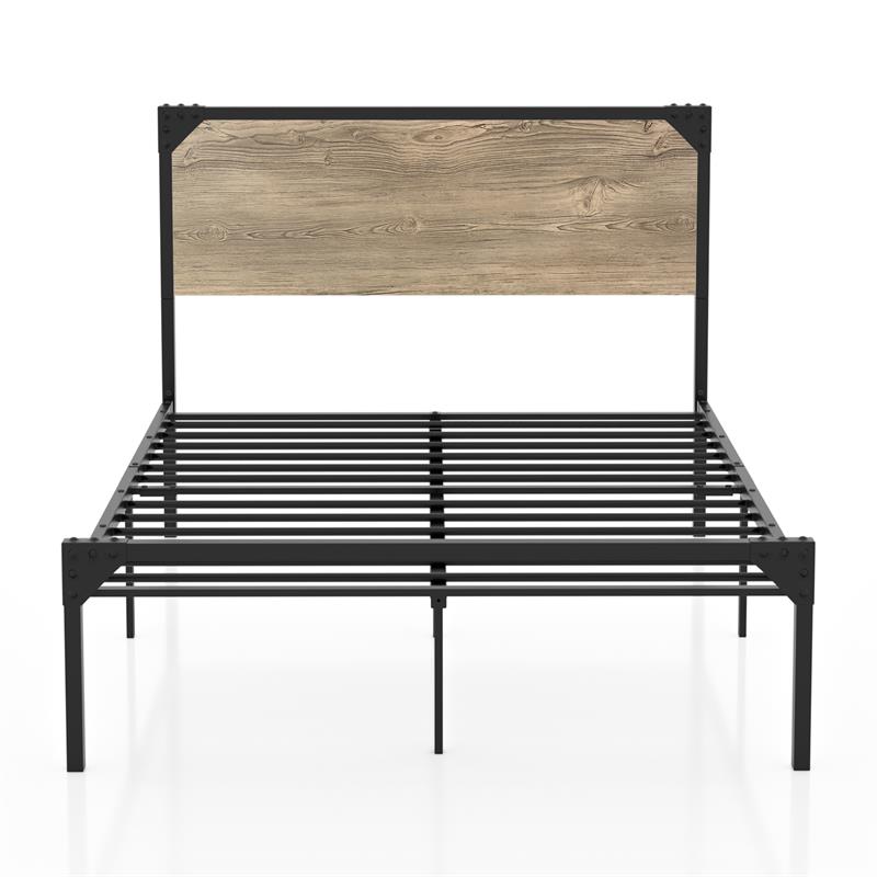 Bowery Hill Contemporary Metal Full Platform Bed in Gray/Dark Brown