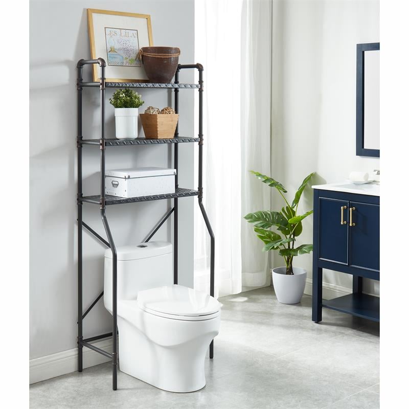 Bowery Hill Metal Over the Toilet Shelf Organizer in Sand Black