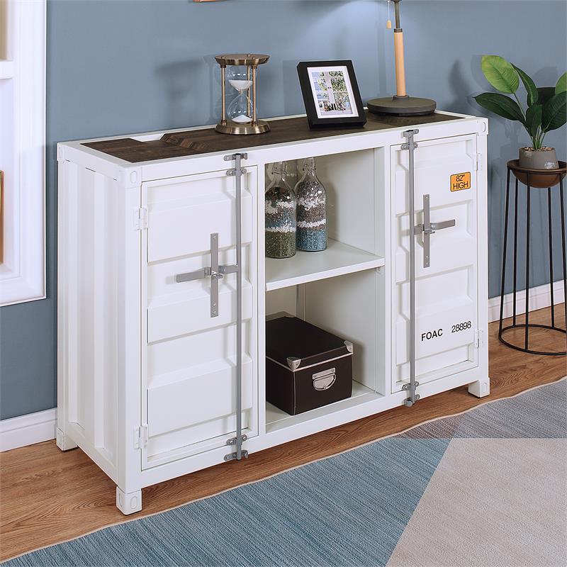 Bowery Hill Industrial Metal 6-Shelf Console Table in Sand White