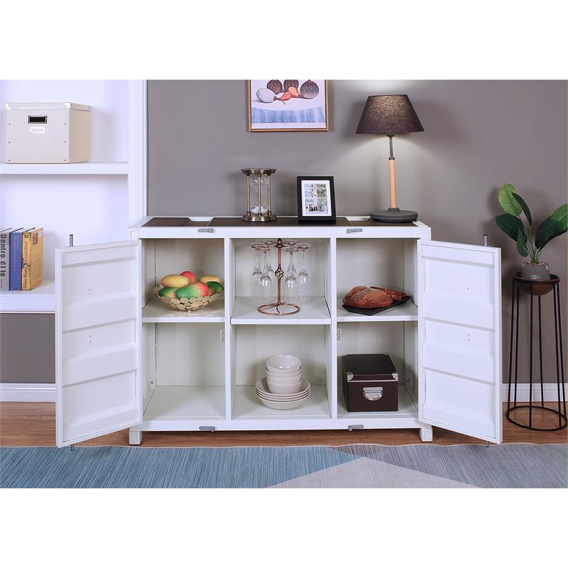 Bowery Hill Industrial Metal 6-Shelf Console Table in Sand White