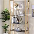 Bowery Hill Contemporary Glass Shelves Bookcase in Gold Finish