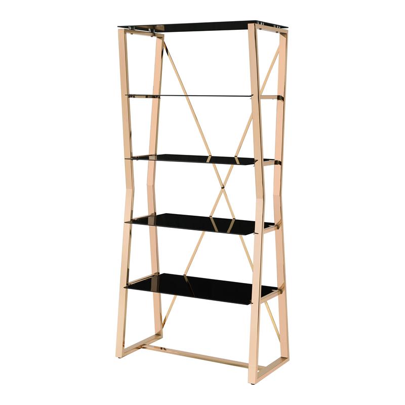 Bowery Hill Contemporary Glass Shelves Bookcase in Gold Finish