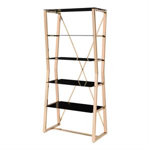 Bowery Hill Contemporary Glass Shelves Bookcase in Gold Finish