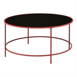 Bowery Hill Contemporary Glass Top Round Coffee Table in Red