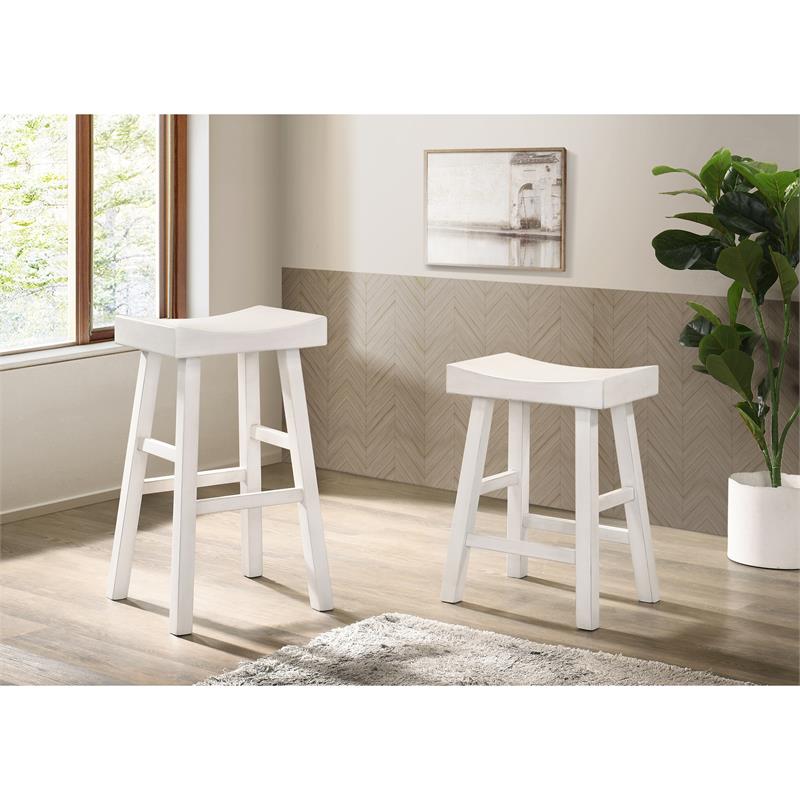 Bowery Hill Wood 29-Inch Saddle Stool in White (Set of 2) Finish