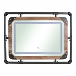 Bowery Hill Metal Wall Mirror with LED Light in Brown Finish