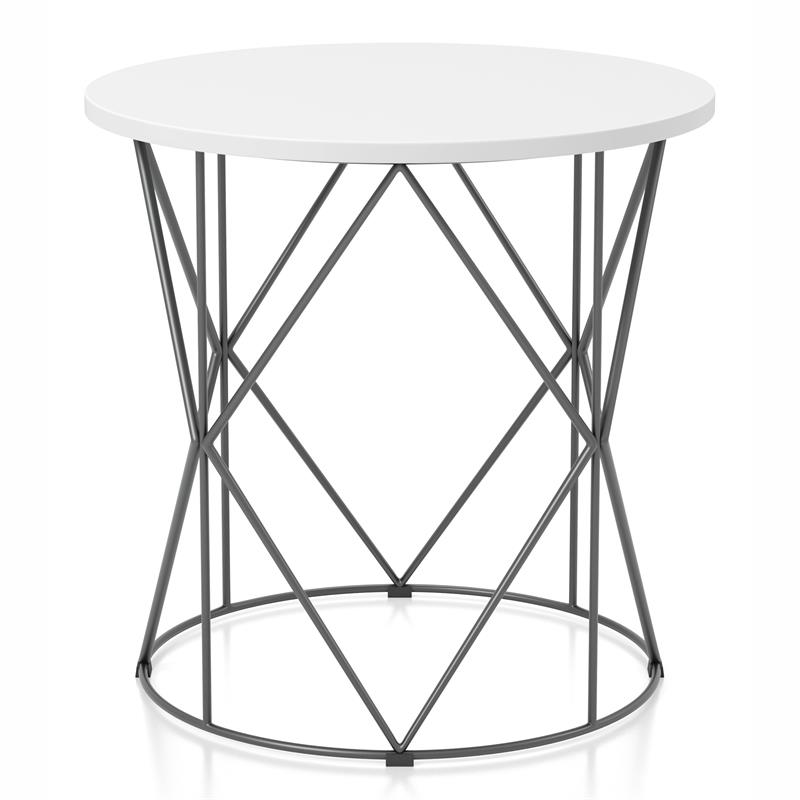 Bowery Hill Modern Industrial Wood Round End Table in White Finish
