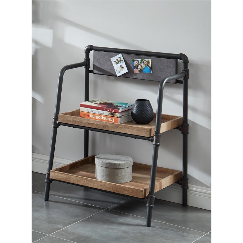 Bowery Hill Industrial Metal 2-Shelf Bookcase in Sand Black Finish