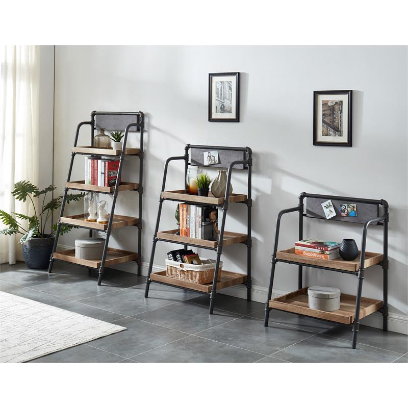 Bowery Hill Industrial Metal 2-Shelf Bookcase in Sand Black Finish