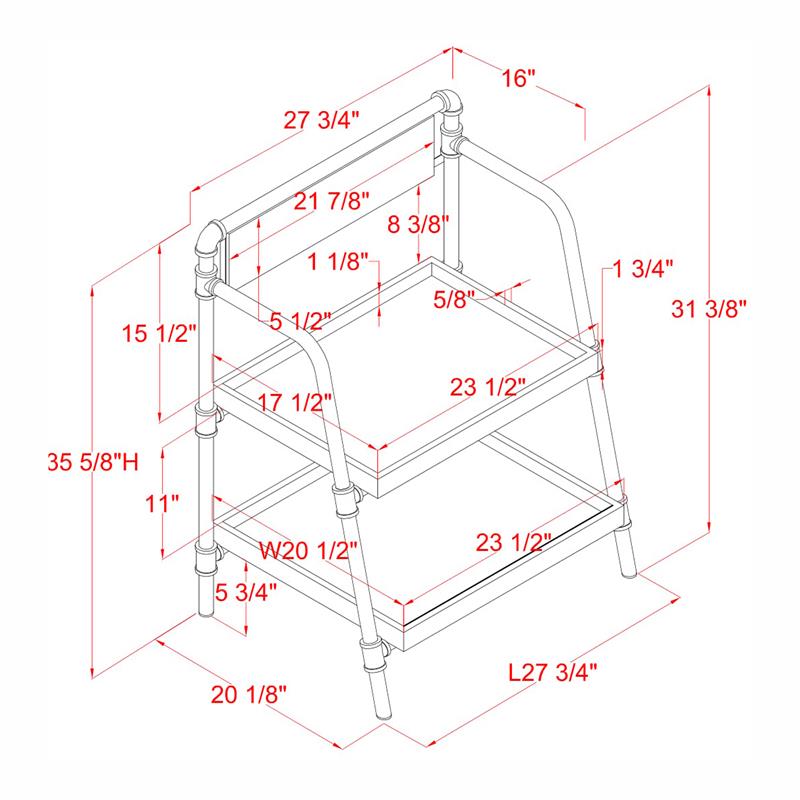 Bowery Hill Industrial Metal 2-Shelf Bookcase in Sand Black Finish