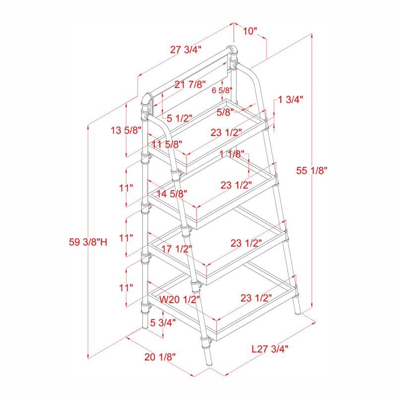 Bowery Hill Industrial Metal 4-Shelf Bookcase in Sand Black Finish