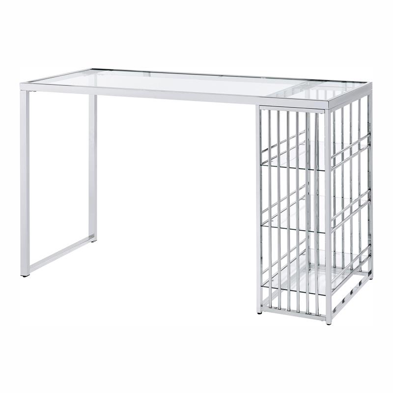 Bowery Hill Contemporary Glass Top Bar Table in Chrome Plating
