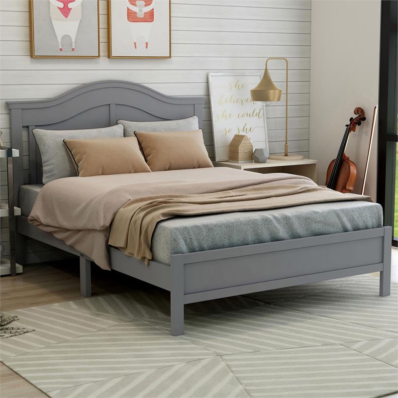 Bowery Hill Transitional Wood Camelback Full Platform Bed in Gray