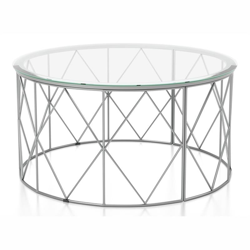 Bowery Hill Contemporary Glass Top Round Coffee Table in Chrome