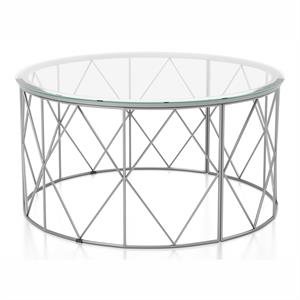 Bowery Hill Contemporary Glass Top Round Coffee Table in Chrome