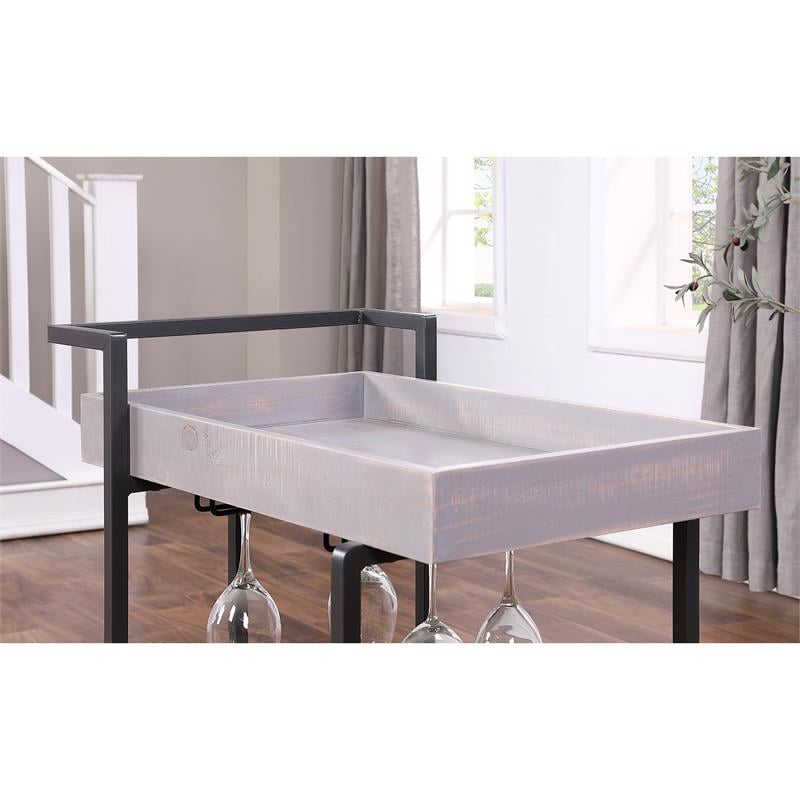 Bowery Hill Contemporary Wood Serving Cart in Antique Gray Finish