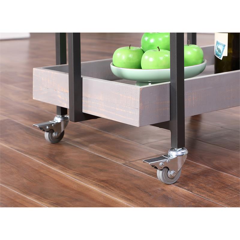 Bowery Hill Contemporary Wood Serving Cart in Antique Gray Finish
