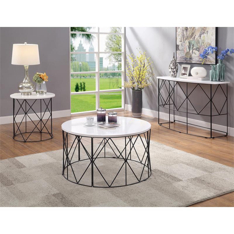 Bowery Hill Industrial Wood Round Coffee Table in White Finish