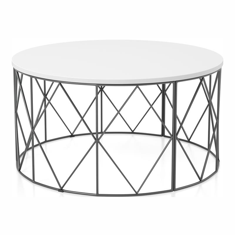 Bowery Hill Industrial Wood Round Coffee Table in White Finish