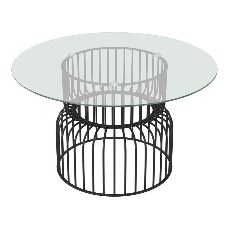 Bowery Hill Transitional Glass Top Dining Table in Gun Metal