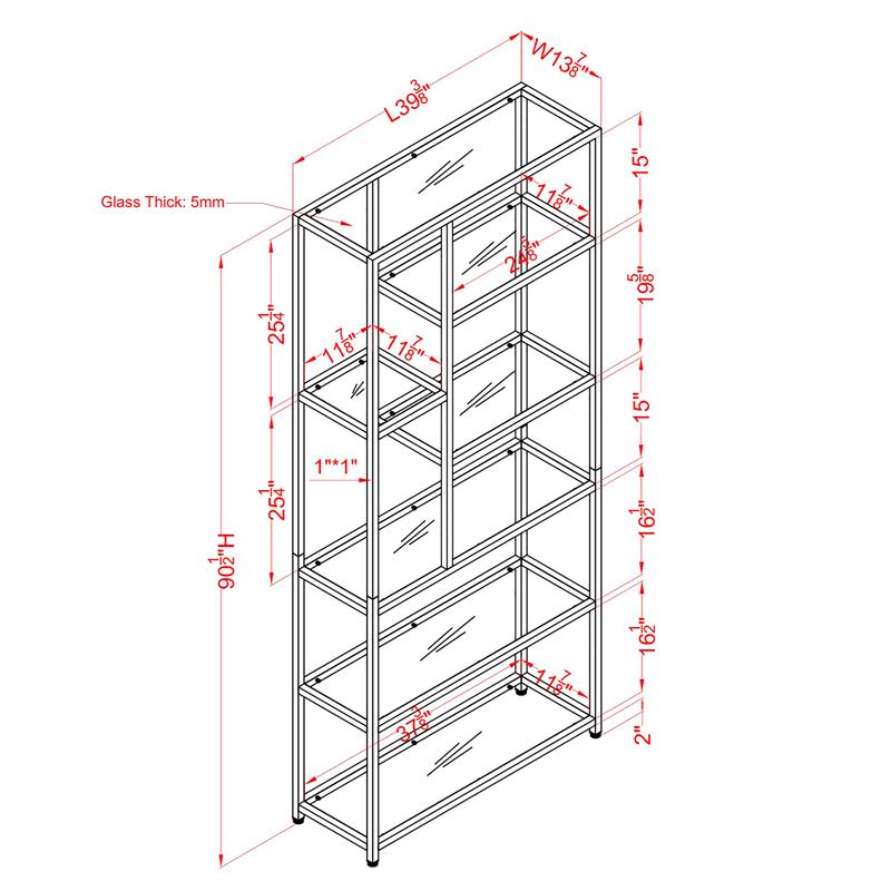 Bowery Hill Contemporary Metal 7-Shelf Bookcase in Chrome Finish