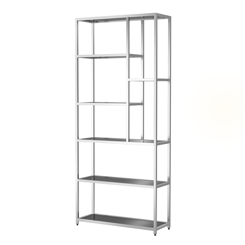 Bowery Hill Contemporary Metal 7-Shelf Bookcase in Chrome Finish