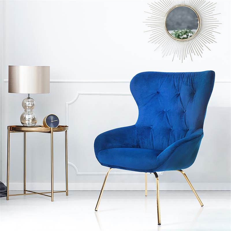 Bowery Hill Modern Fabric Tufted Accent Chair in Blue Finish