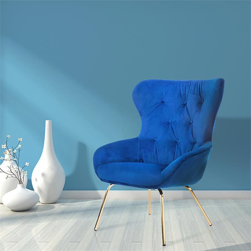 Bowery Hill Modern Fabric Tufted Accent Chair in Blue Finish