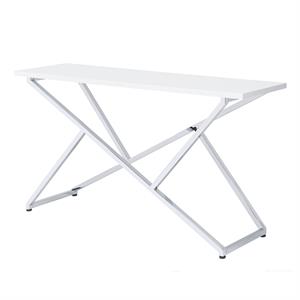 Bowery Hill Wood Rectangular Console Table in Chrome and White