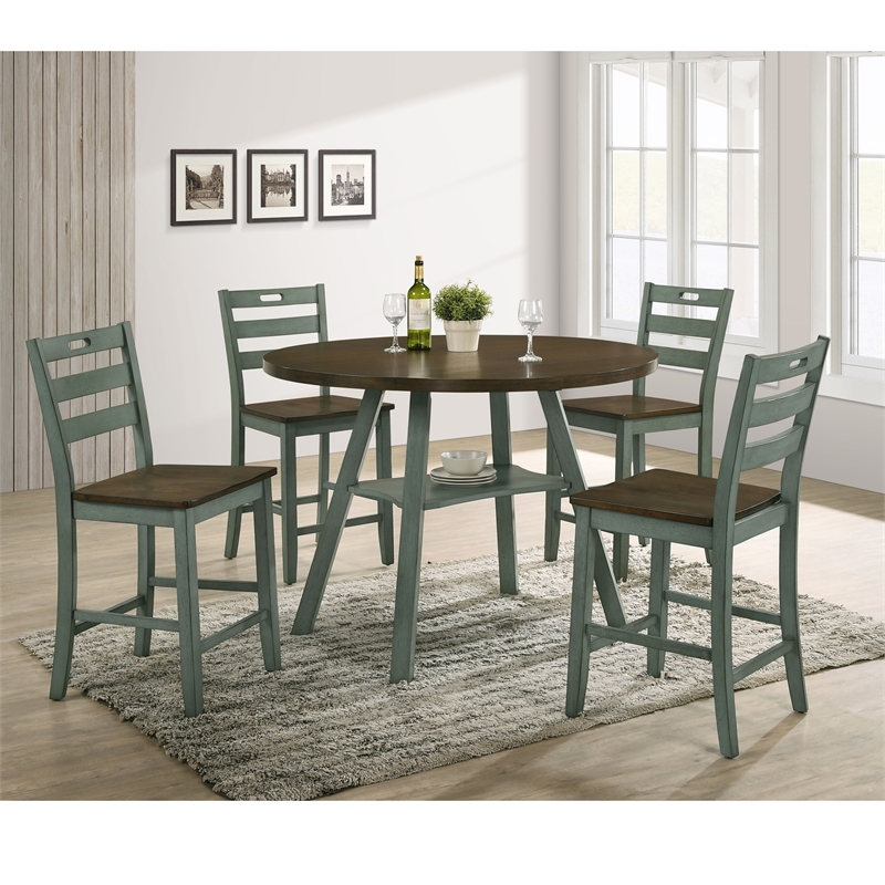 Bowery Hill Farmhouse Wood Drop-Leaf Counter Height Table in Green