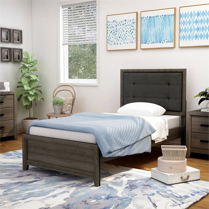 Bowery Hill 3-Piece Transitional Wood Bedroom Set - Twin + 2 Nightstands in Gray