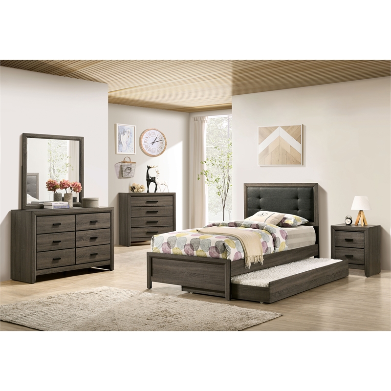 Bowery Hill 3-Piece Transitional Wood Bedroom Set - Twin + 2 Nightstands in Gray
