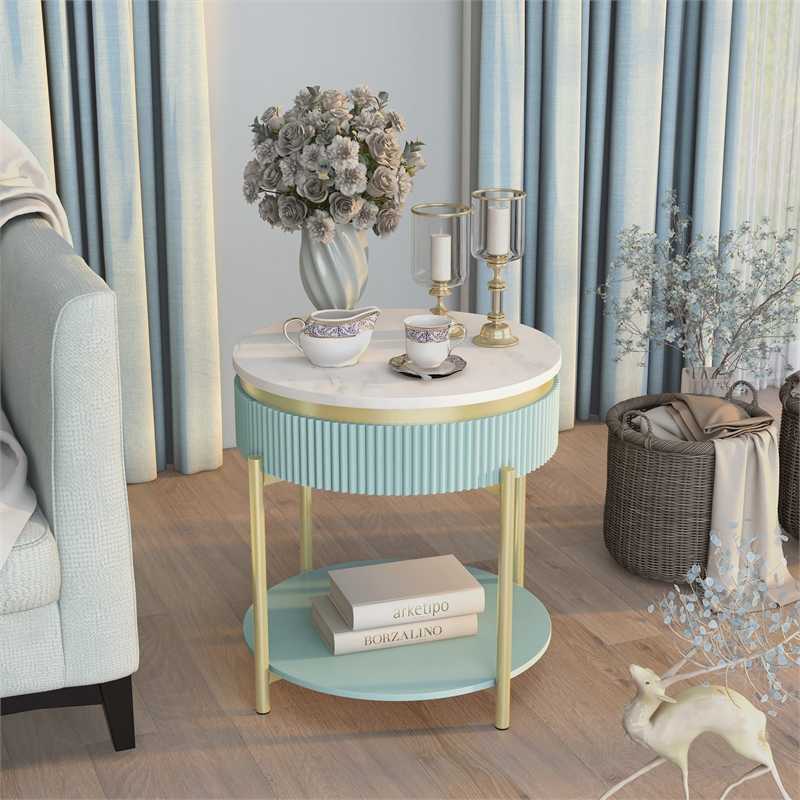 Bowery Hill Contemporary Wood 1-Drawer End Table in Green Finish