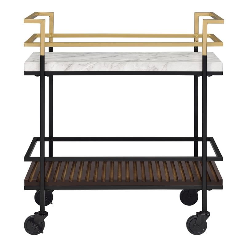Bowery Hill 2-Tier Transitional Metal Serving Cart in Multi-Color