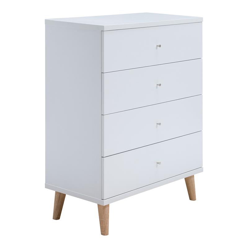 Bowery Hill Mid-Century Modern Wood 4-Drawer Chest in White Finish