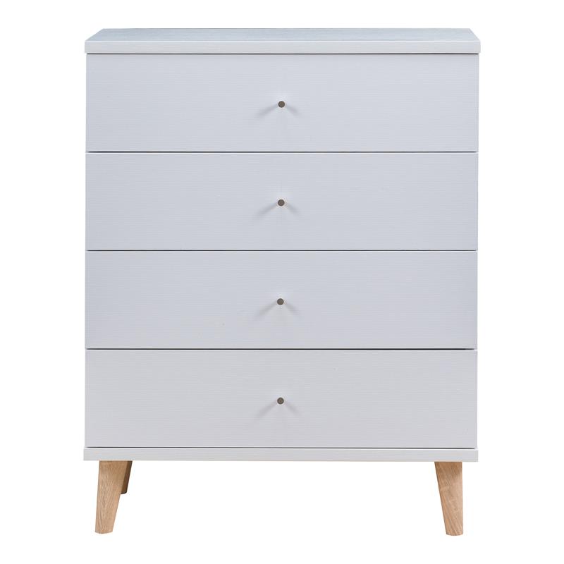 Bowery Hill Mid-Century Modern Wood 4-Drawer Chest in White Finish