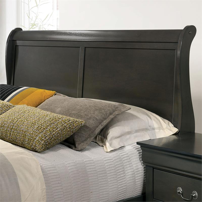 Bowery Hill Transitional Solid Wood/Wood Veneer/MDF King Sleigh Bed in Gray