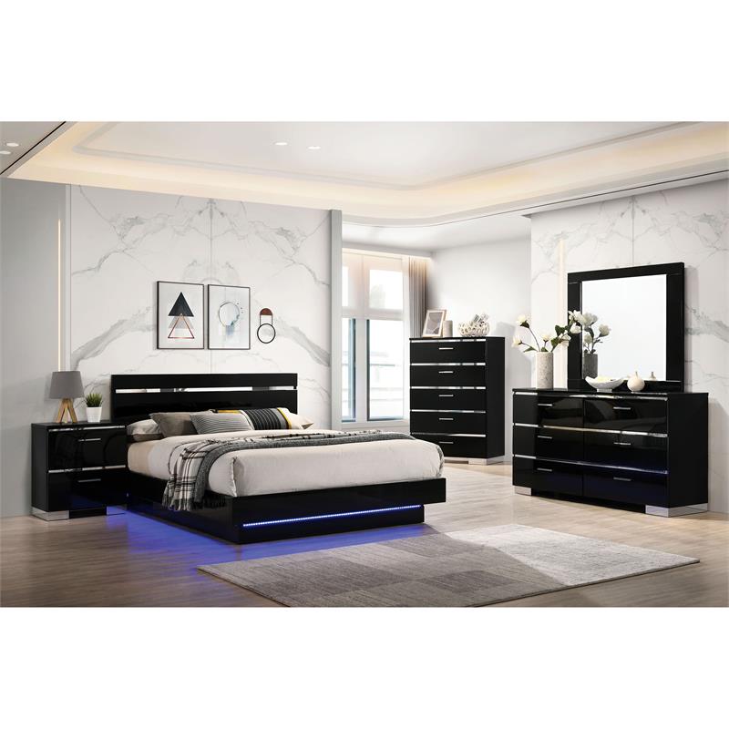 Bowery Hill 6pc Wood Bedroom Set-Queen+Nightstands+Chest+Dresser+Mirror in Black