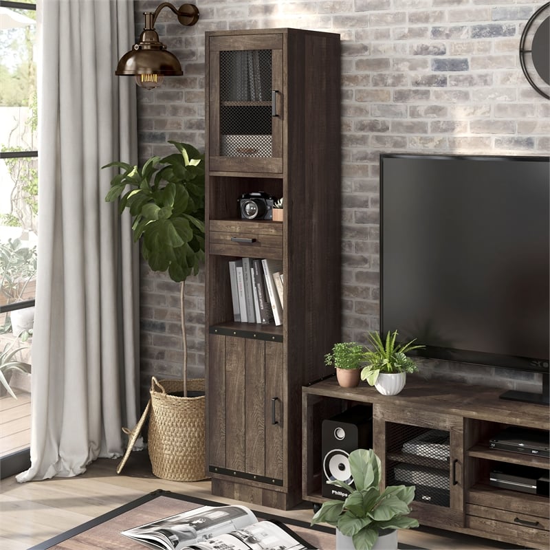 Bowery Hill Wood Multimedia Storage Tower Shelf in Reclaimed Oak