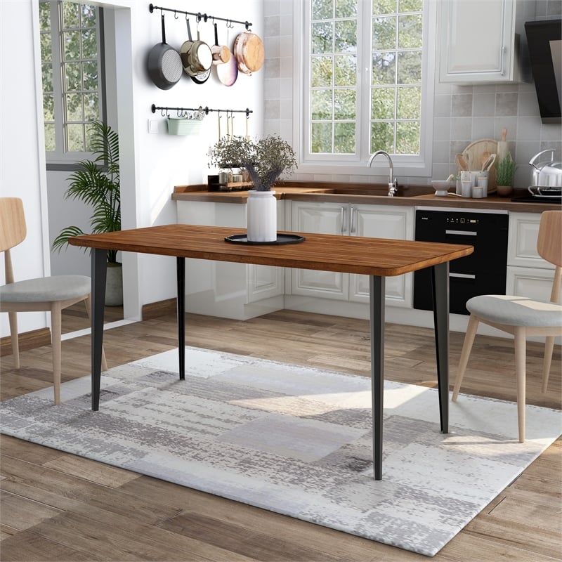 Bowery Hill Modern Uma 60 Inch Brown Oak Wood Dining Table Finish