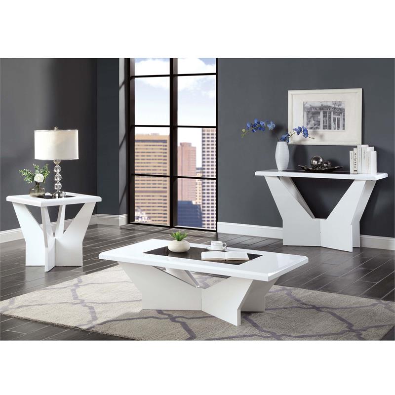 Bowery Hill Avens Contemporary Wood Geometric Sofa Table in White