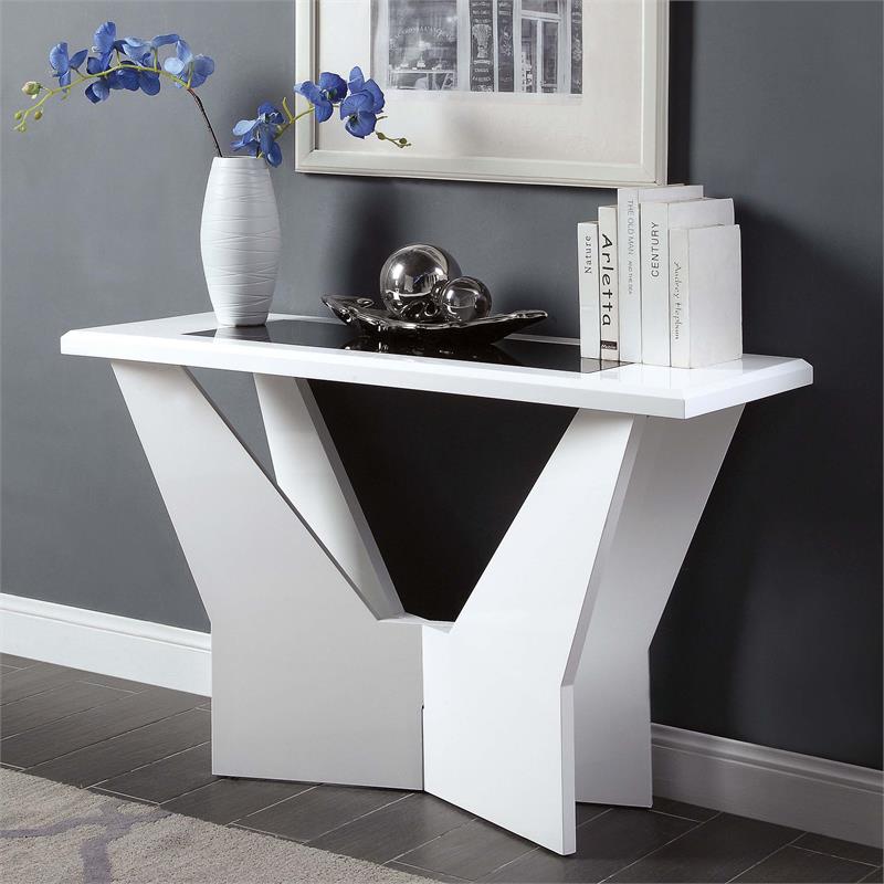 Bowery Hill Avens Contemporary Wood Geometric Sofa Table in White
