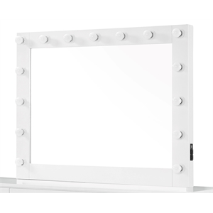 Bowery Hill Olive White Wood Hollywood Lighted Vanity Mirror