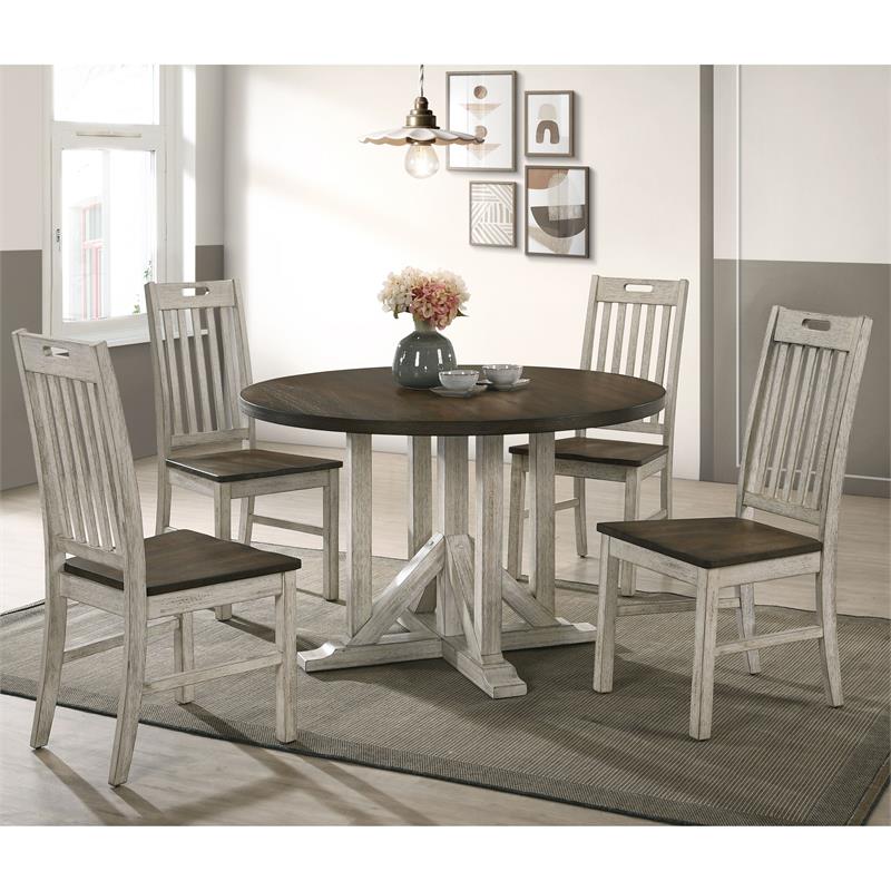 Bowery Hill Rustic Wood 5-Piece Round Dining Set in Antique White